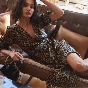 THE KOOPLES Long Wrap Dress in Leopard Print- Medium